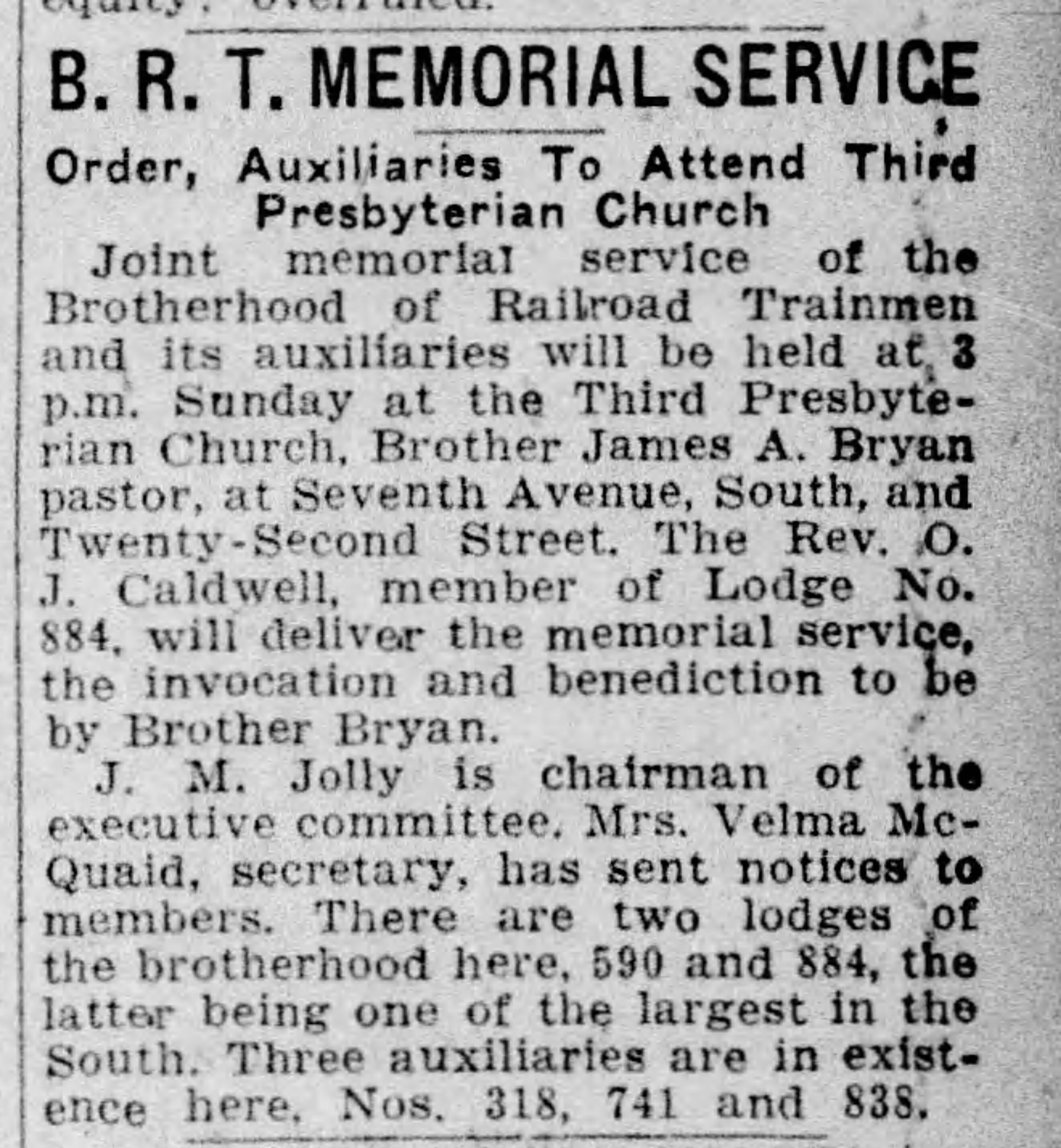 B.R.T. Memorial Service